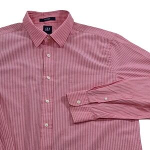 VTG GAP Fitted Long Sleeve Button Dress Shirt Salmon White Striped Mens Large‎